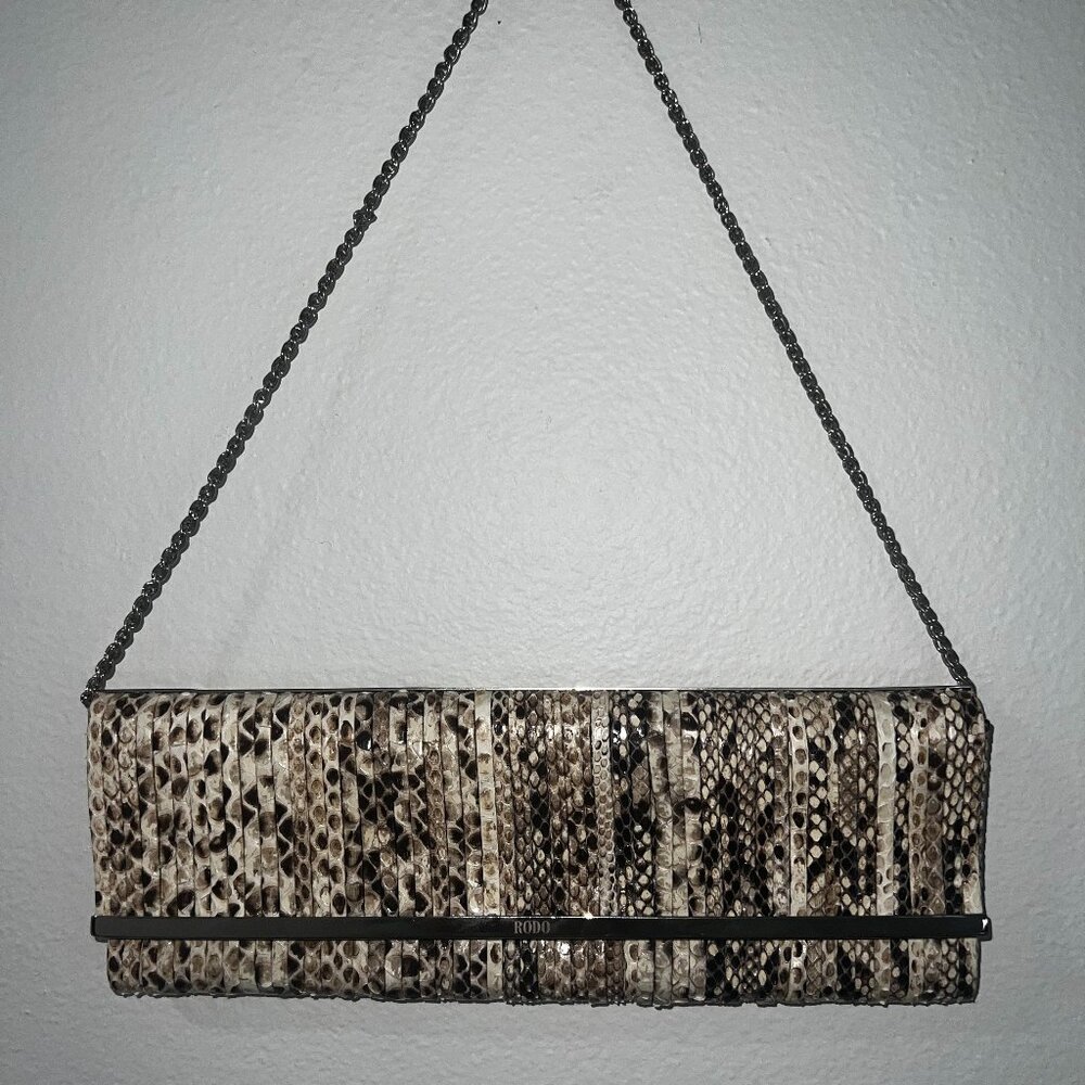 Authentic RODO Snakeskin Clutch –  Detachable Chain, Evening Bag, Snakeskin bag